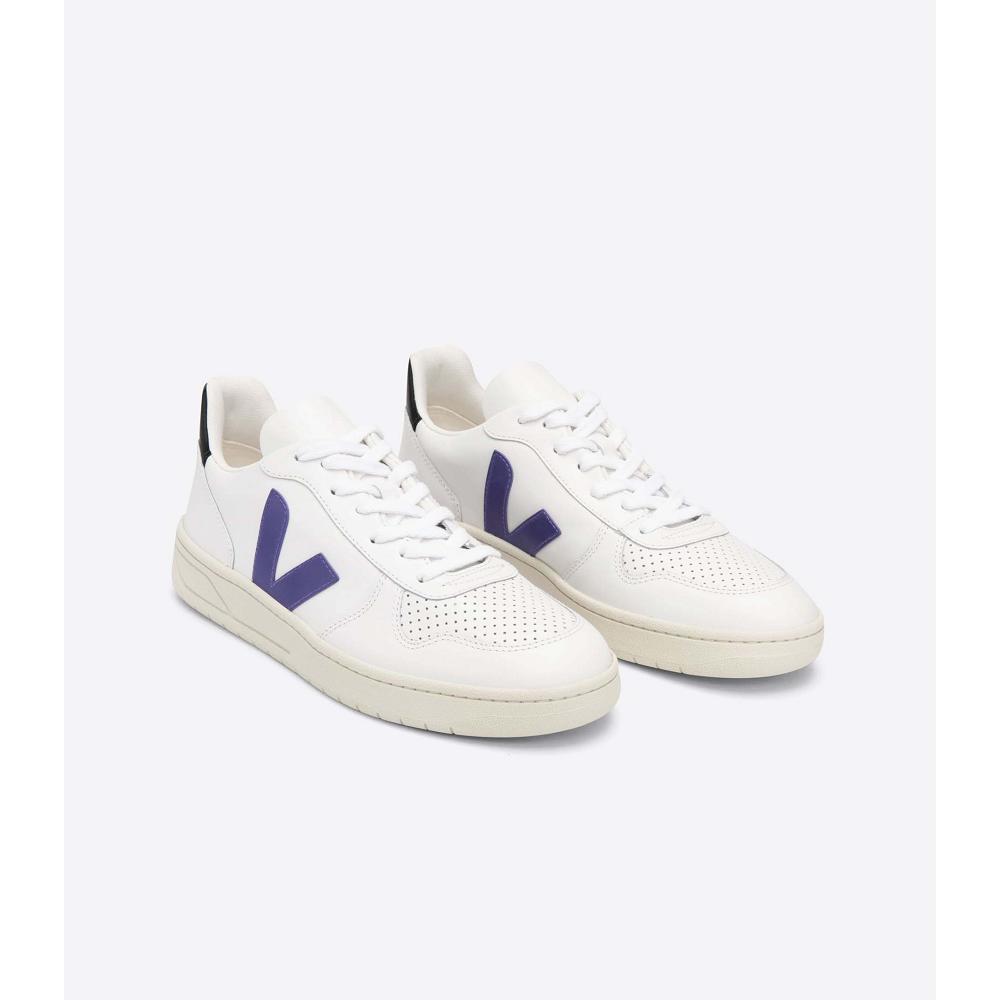 Veja V-10 LEATHER Men's Sneakers White/Purple/Black | NZ 328VRW